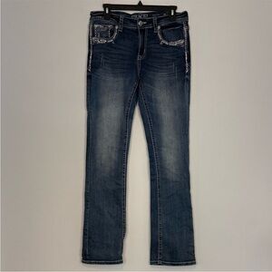 Grace in LA Easy Fit Low Rise Bootcut Jeans. Aztec Embellished. Size 29.